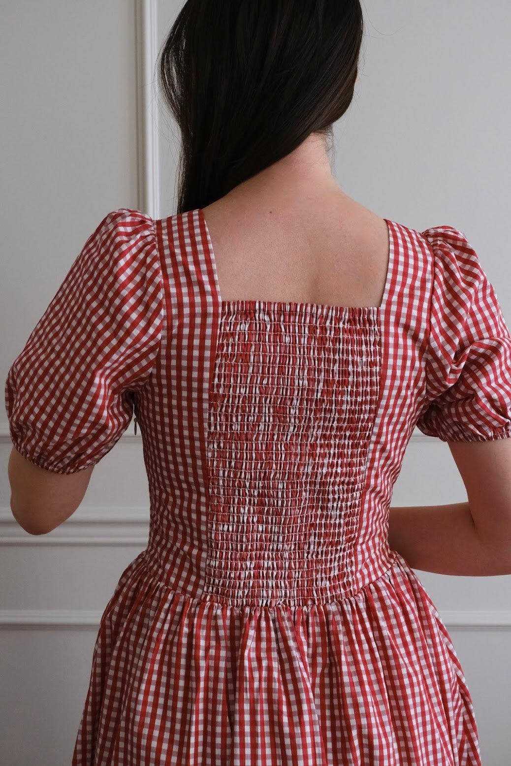 PREORDER Espinela Dress in Cherry Gingham | Ribbed Red Midi-Dress